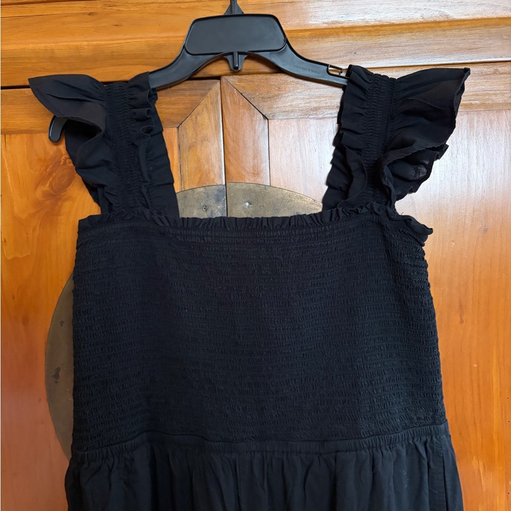 LOFT Beach Ruched Wide Leg Jumpsuit for Black with pockets. 100% cotton - Picture 8 of 14